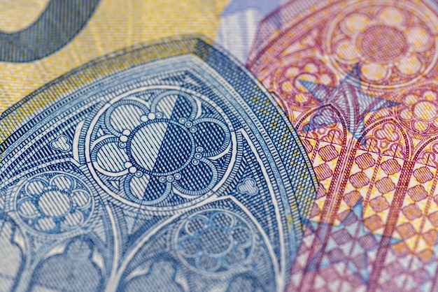 Twenty euro banknotes close up