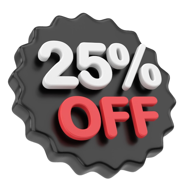 Twenty five percent off 25 off Black friday sale badge 3D illustration