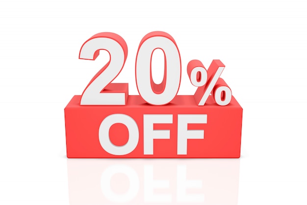 Twenty percent off. Sale banner. 3D rendering.