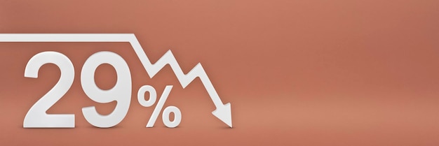 Twentynine percent the arrow on the graph is pointing down Stock market crash bear market inflationEconomic collapse collapse of stocks3d banner29 percent discount sign on a red background