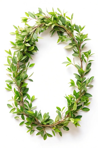 Twigs with green leaves in a floral waved garland isolated