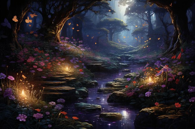 Twilight casts its enchanting majic forest imag e