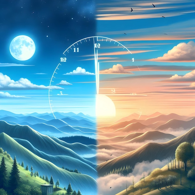 Twilight and Daytime Hills Timelapse Nostalgic Transition of Time with Ample Space for Graphics in