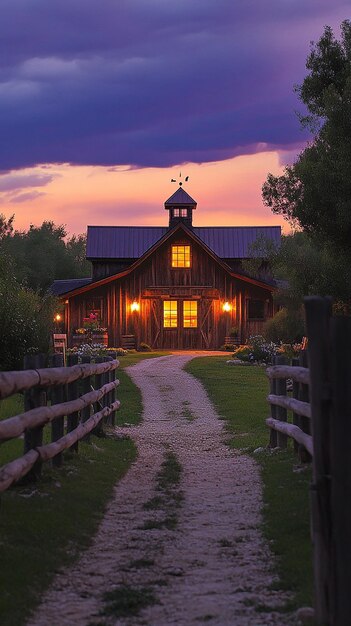 Twilight Glow on Charming Barn with Soft Illumination