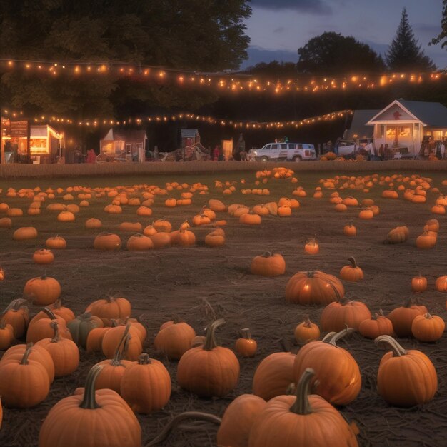 Photo twilight harvest a familys pumpkin adventure