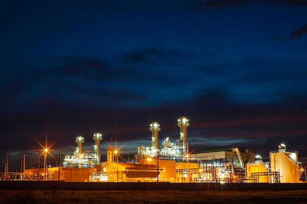 Twilight scene of tank oil power plant