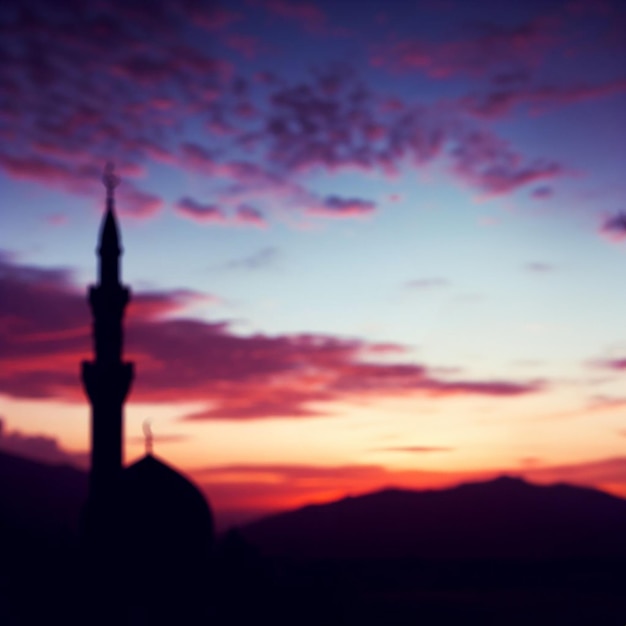 Twilight Sky Silhouette of a Minaret Evoking the Call to Prayer