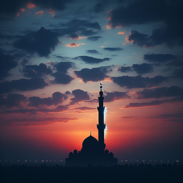 Twilight Sky Silhouette of a Minaret Evoking the Call to Prayer