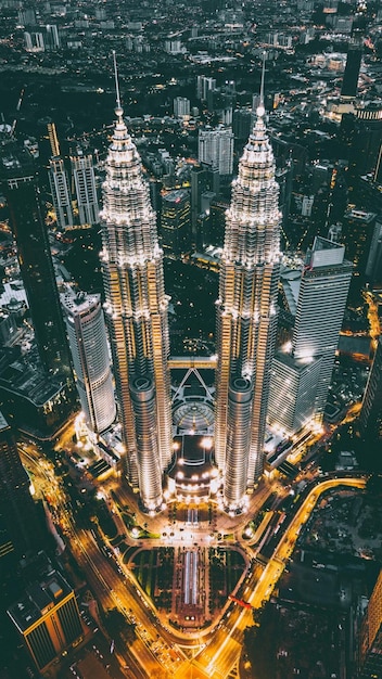 Twin skyscrapers building in Kuala Lumpur city in Malaysia