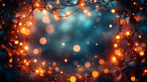 Twinkling Fairy Lights Adorned on Branches with a Blurred Background