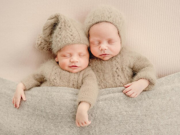 Twins newborn studio portrait