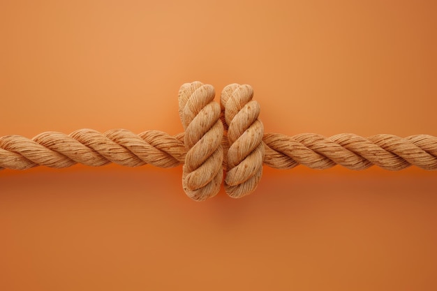 Photo twisted rope knot on an orange background