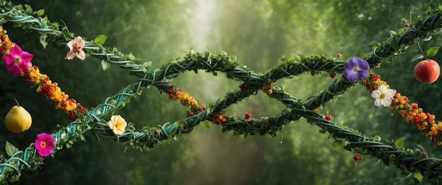 Photo a twisting dna helix of vines showcasing natures beauty and organic growth