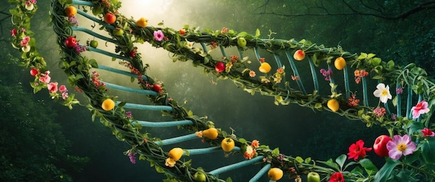 Photo a twisting dna helix of vines showcasing natures beauty and organic growth