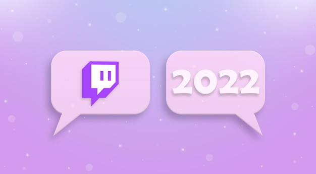 Twitch icon and new year 2022 on speech bubble 3d