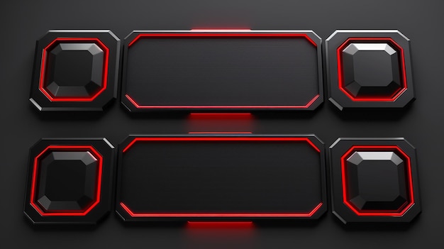 Photo twitch stream panels in red and black color set