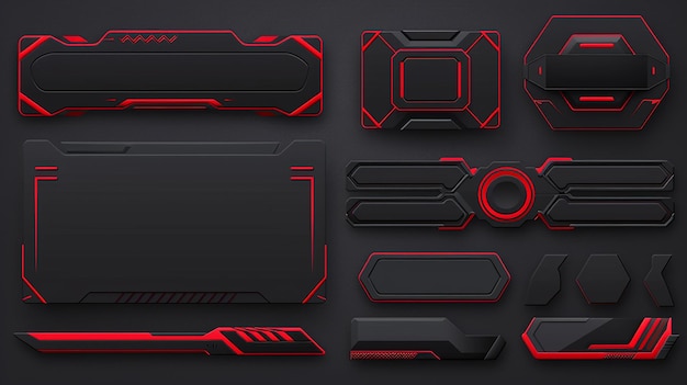 Photo twitch stream panels in red and black color set