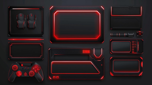 Photo twitch stream panels in red and black color set