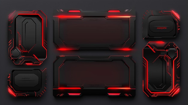 Photo twitch stream panels in red and black color set