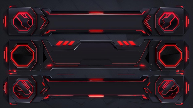 Photo twitch stream panels in red and black color set