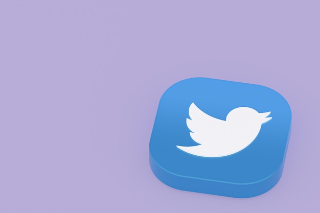 Twitter application logo 3d rendering on Purple background