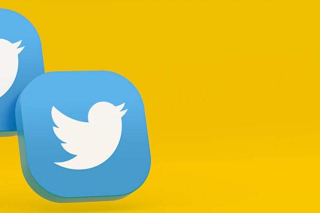 Twitter application logo 3d rendering on yellow background