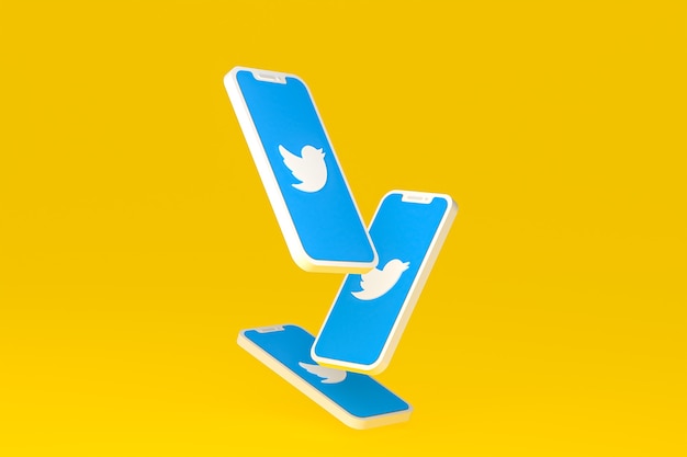 Twitter icon on screen smartphone or mobile 3d render