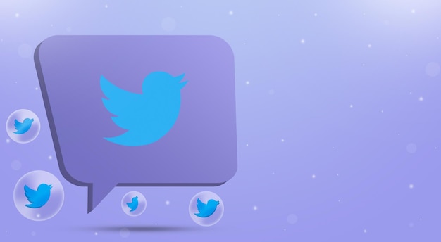 Twitter logo on speech bubble with bubbles and logo around 3d