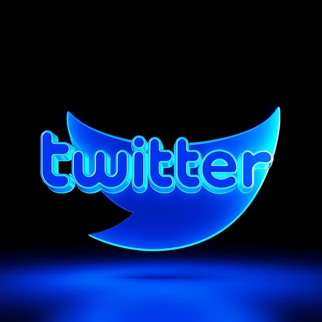 Photo twitter logo with 3d render holographic material pulsating glow bright blue color scheme isolated o