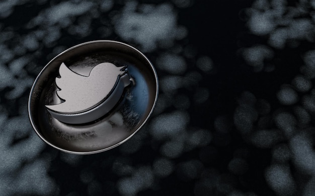 twitter sign iconic background old vintage dark metallic realistic look with shadow 3d rendering