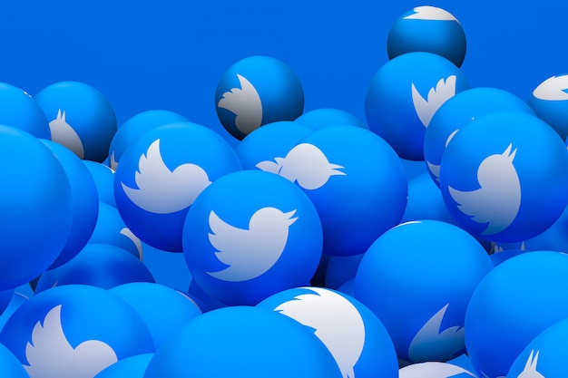 Twitter social media emoji 3d render background, social media balloon symbol