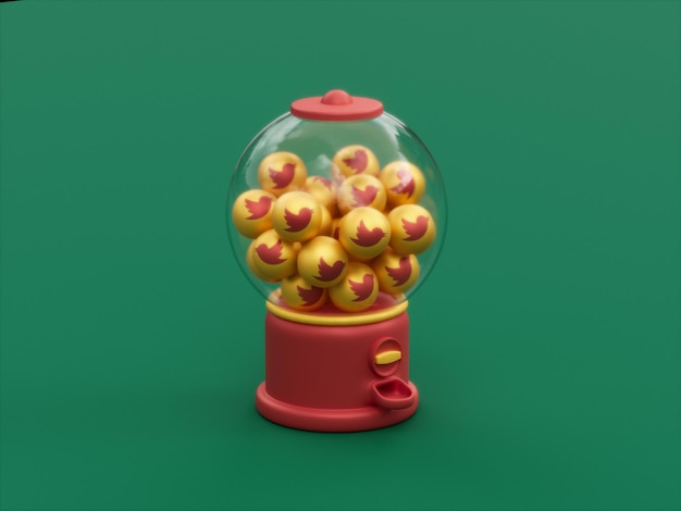 Twitter Social Media Gumball Machine Arcade Candy Bubble Gum 3D Illustration