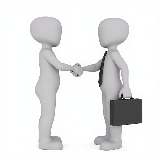 Photo two 3d human figures shaking hands one holding a briefcase symbolizing a business agreement