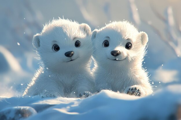 Two Adorable Polar Bear Cubs in the Snow