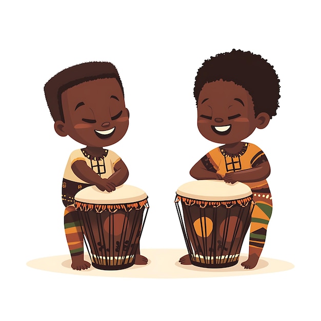 Photo two african boys playing traditional djembe drums