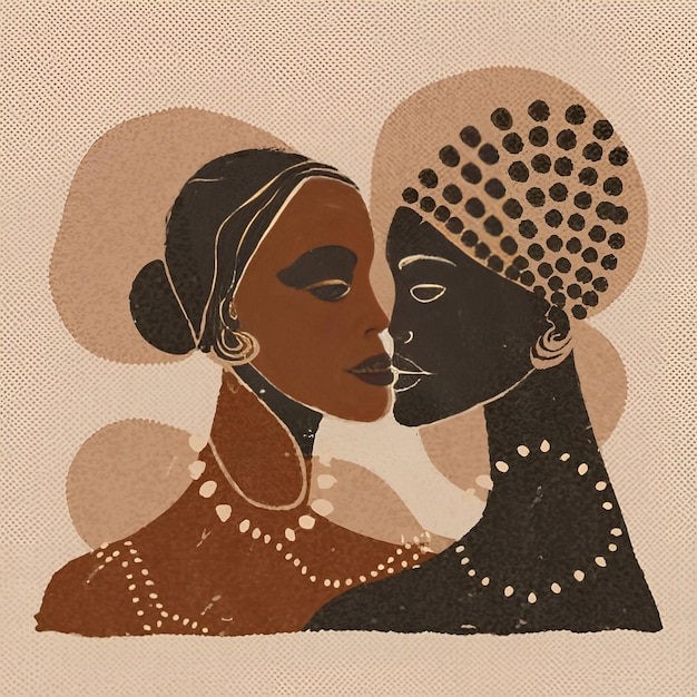 Two Africans kissing warm earthy tones