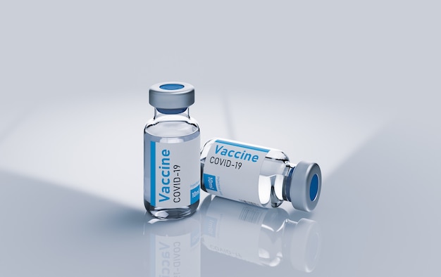 Two ampoules vaccine from coronavirus 3d render illustration on white.