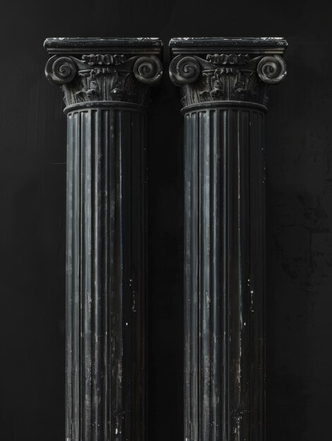 Photo two ancient greek or roman columns on black background