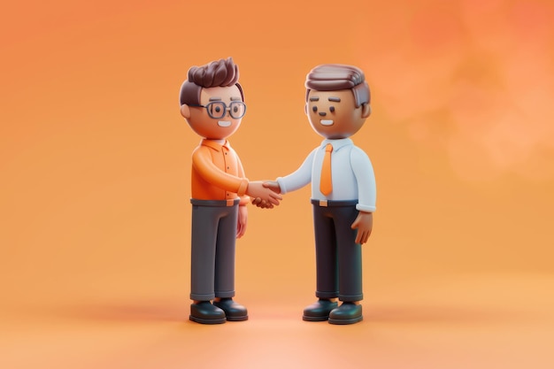 Two Animated Characters Shaking Hands Against An Orange Background