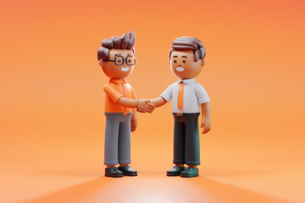 Two Animated Characters Shaking Hands Against An Orange Background