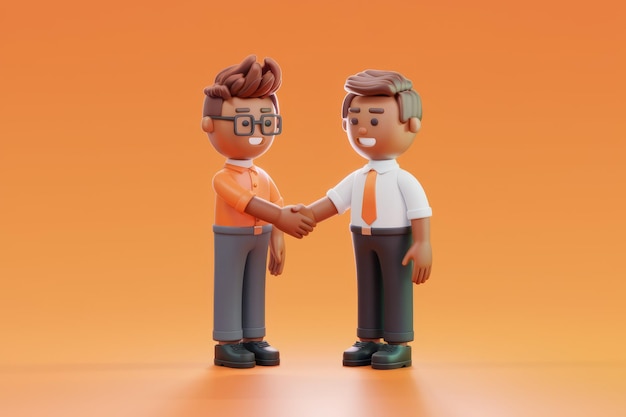 Two Animated Characters Shaking Hands Against An Orange Background