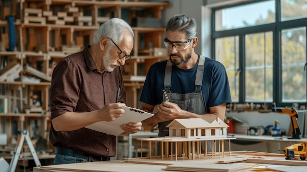 Two architects reviewing model