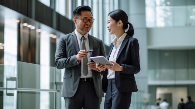 two asia people discussion in office