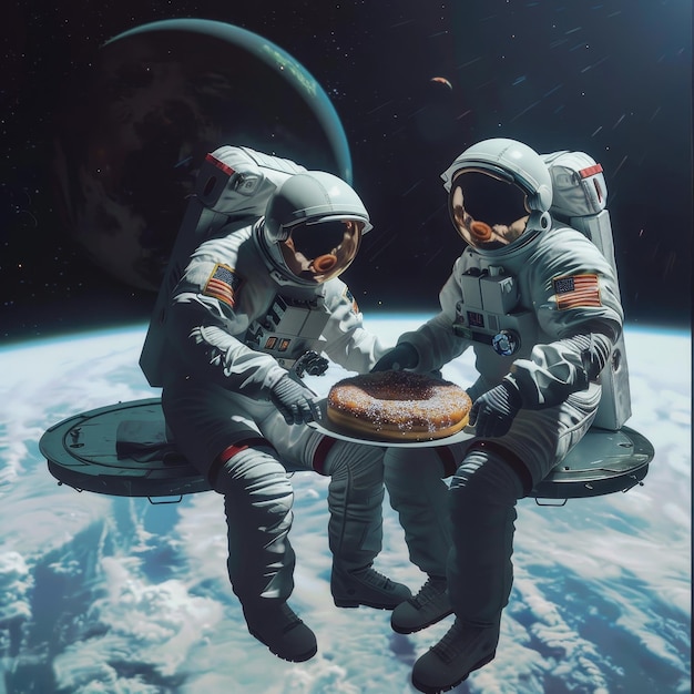 two astronauts are sitting on a space ship with the word space on the bottom