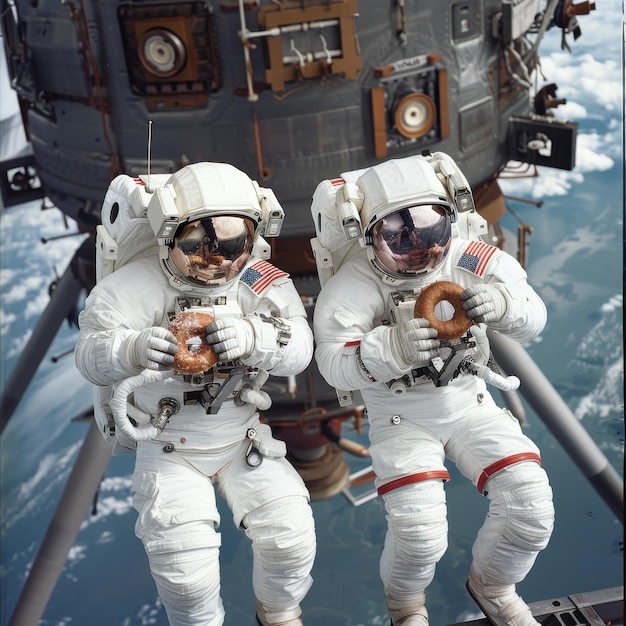 two astronauts with the american flag on their backs