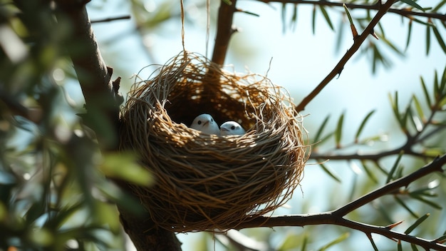 Photo two baby birds resting in a nest