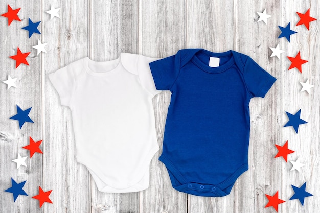 Two Baby Bodysuits Patriotic Flat Lay Mockup