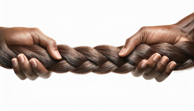 Two baby Girl hands pulling on a black braided Hair Symbolizes strength and freedom