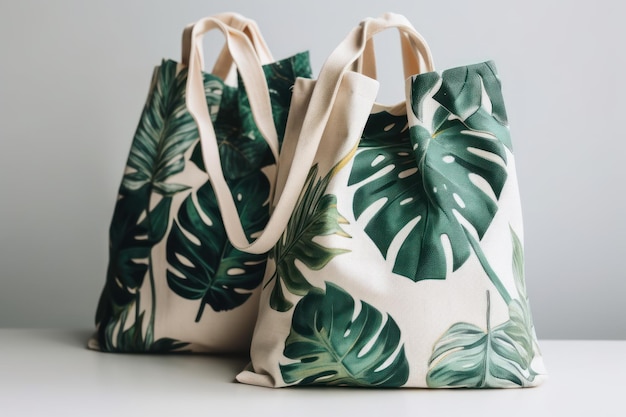 Two bags that say'palm leaf'on them