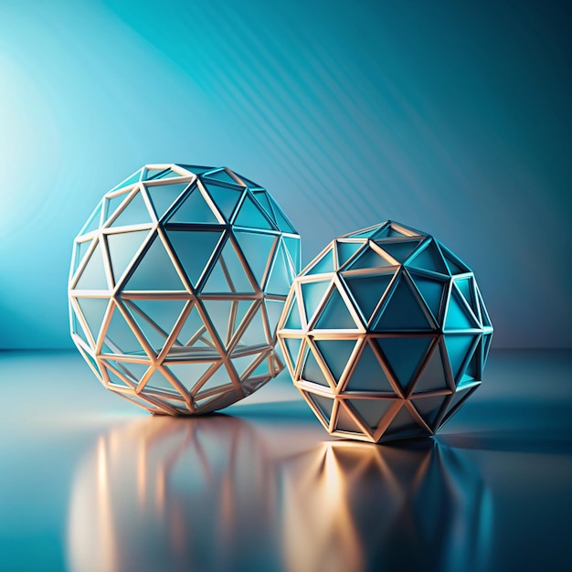 two balls of geometric shapes sit on a table